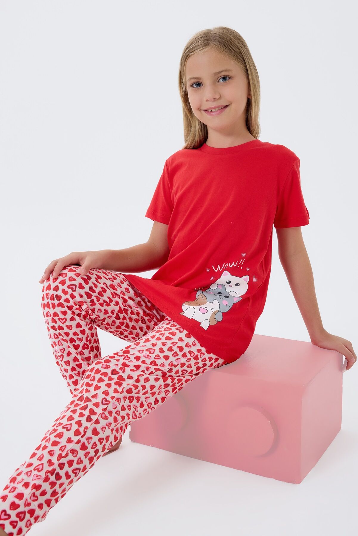 Arnetta - Arnetta Kız Çocuk Kırmızı Pijama Takım