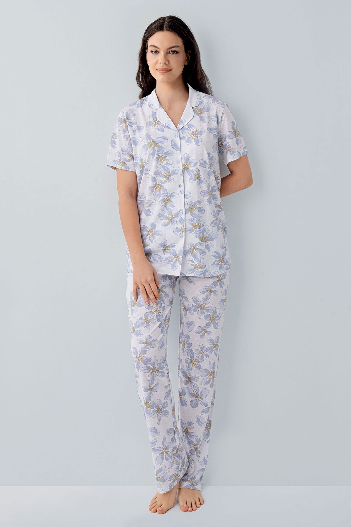 Arnetta - Arnetta Kadın Mavi Gömlek Pijama Takım (1)