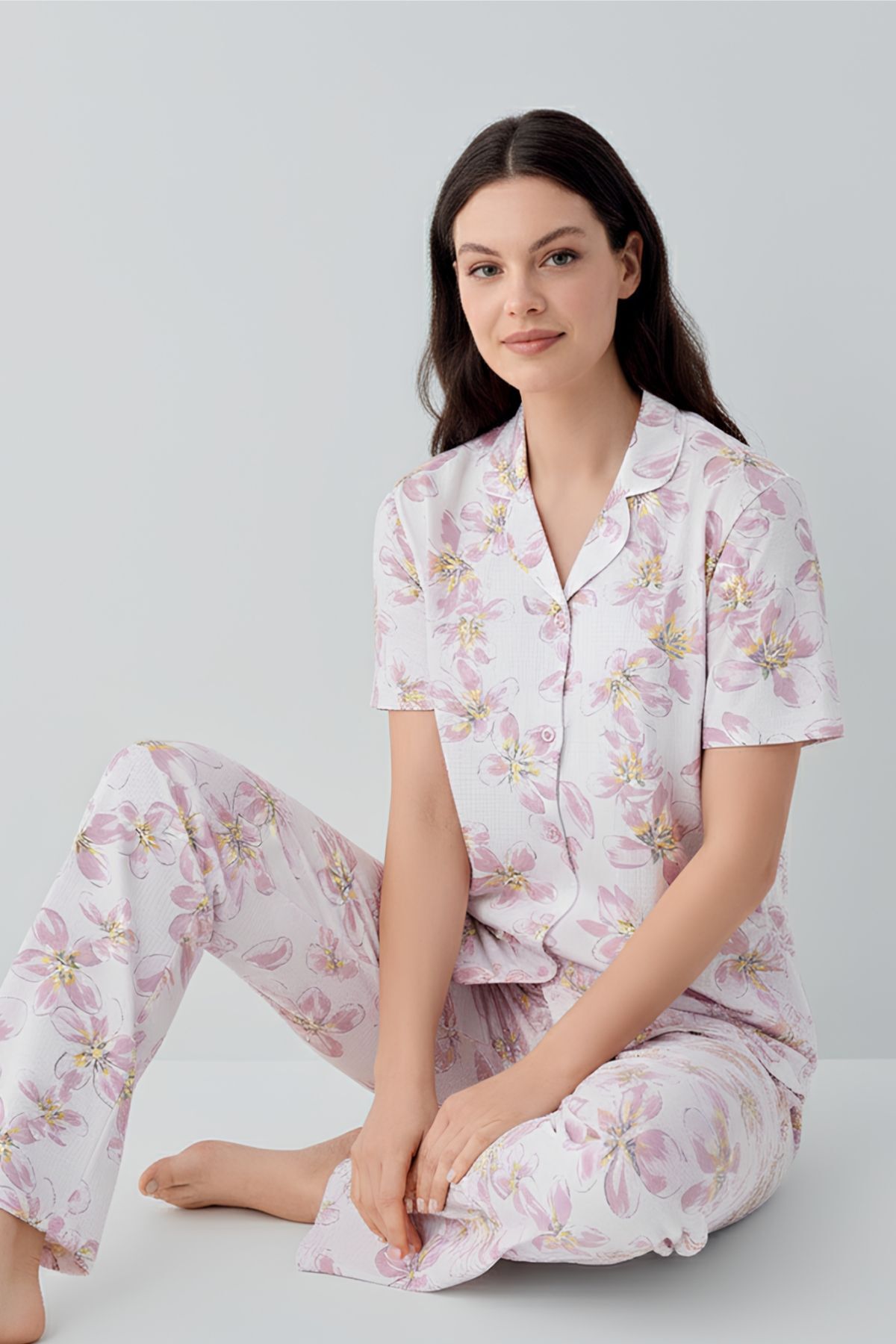 Arnetta - Arnetta Kadın Krem Gömlek Pijama Takım