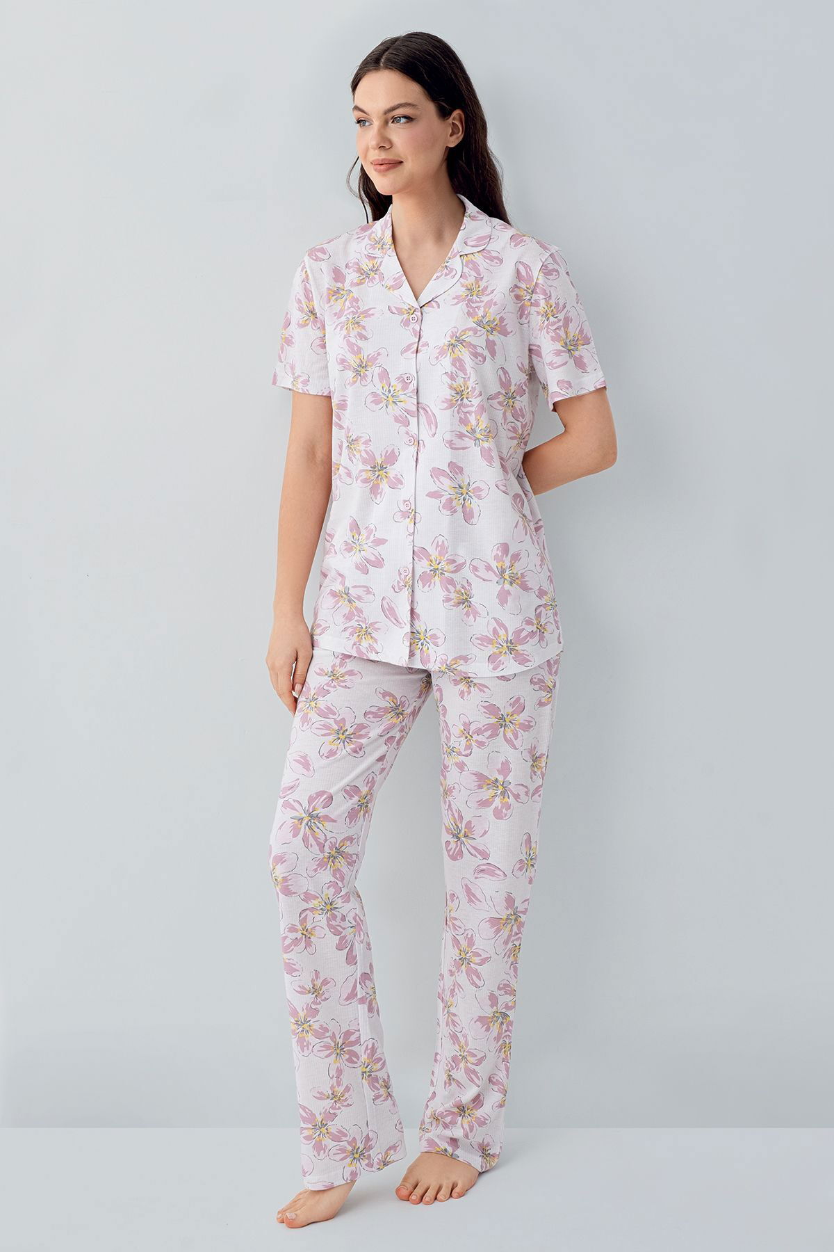 Arnetta - Arnetta Kadın Krem Gömlek Pijama Takım (1)