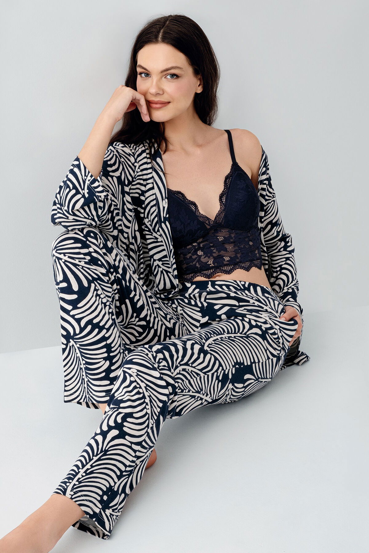 Arnetta - Arnetta Kadın Lacivert 3'lü Pijama Takım