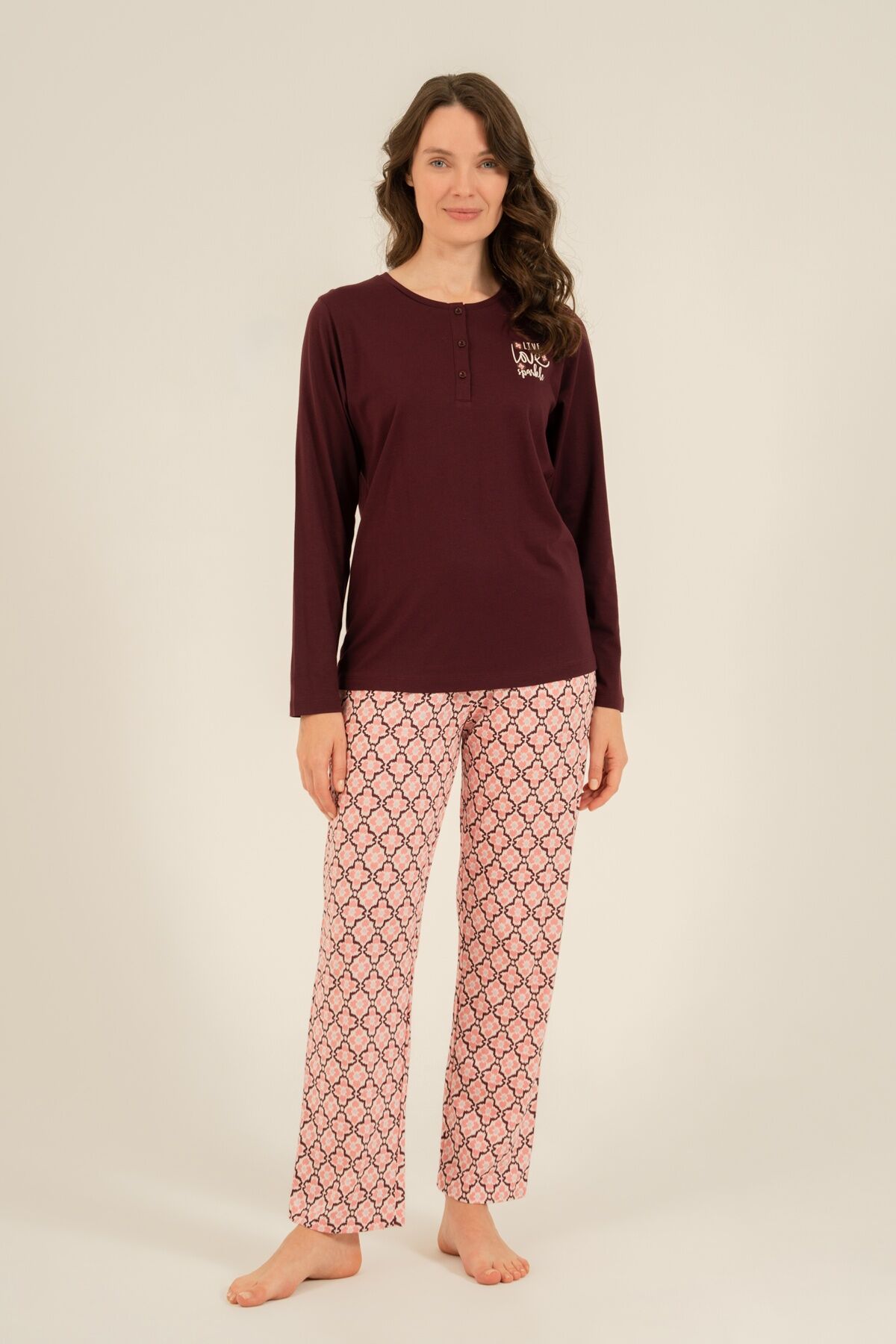 ARNETTA - Arnetta Kadın Live Love Sparkle Mor Uzun Kol Pijama Takım AR3760-S-V1 (1)