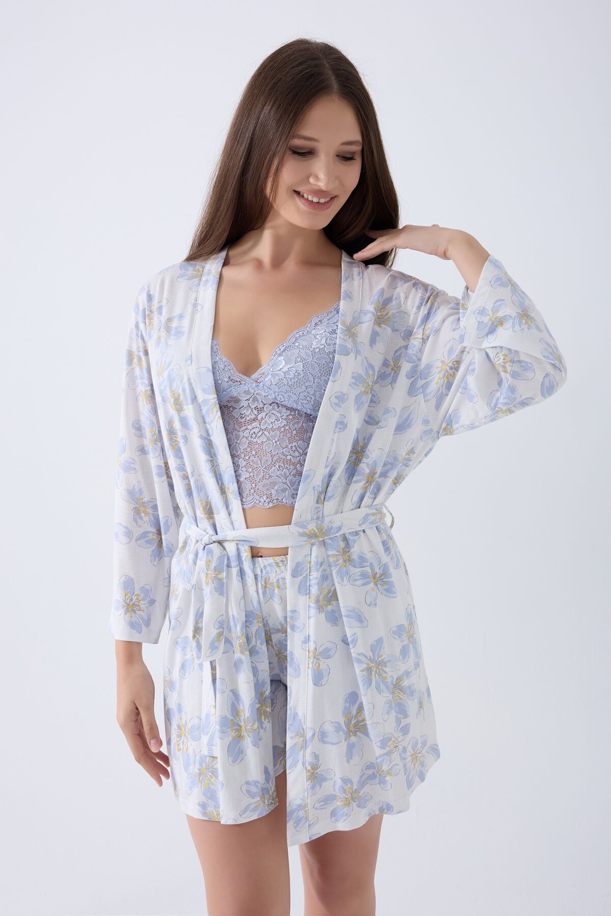 Arnetta - Arnetta Kadın Mavi 3'lü Sabahlık Takım