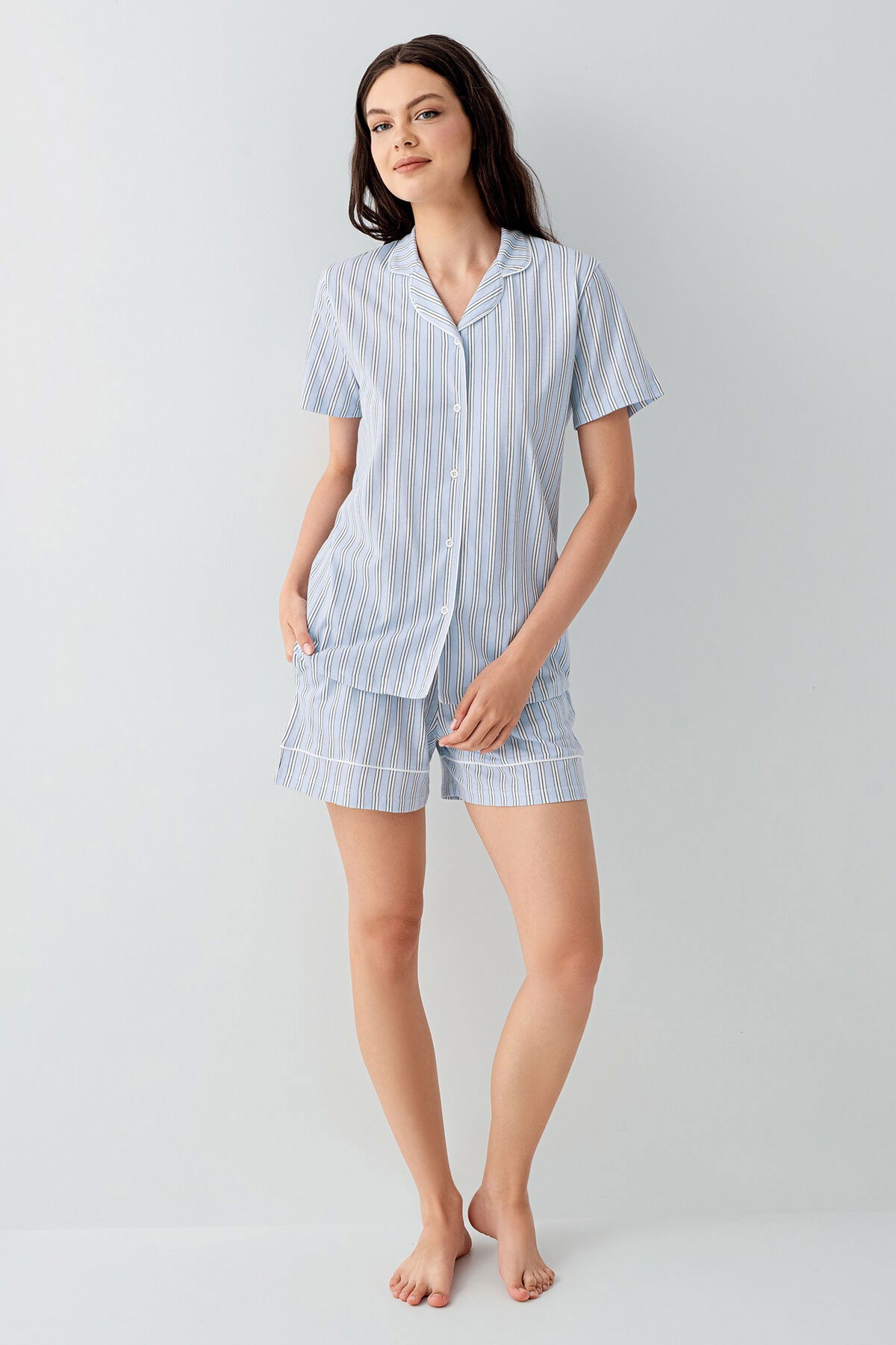 Arnetta - Arnetta Kadın Mavi Gömlek Şort Takım (1)
