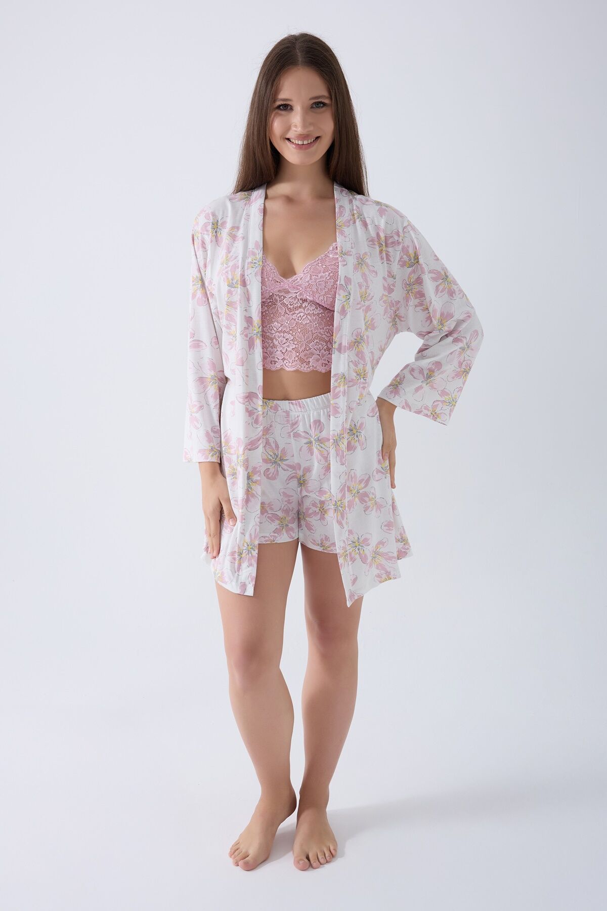 Arnetta - Arnetta Kadın Pembe 3'lü Sabahlık Takım (1)