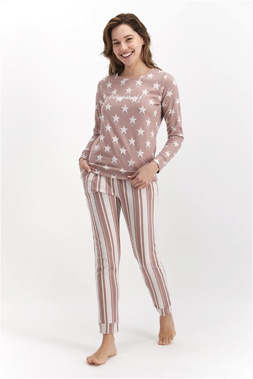 Arnetta Kadın Sıfır Yaka Pijama Takımı Homewear A.Gul Kurusu