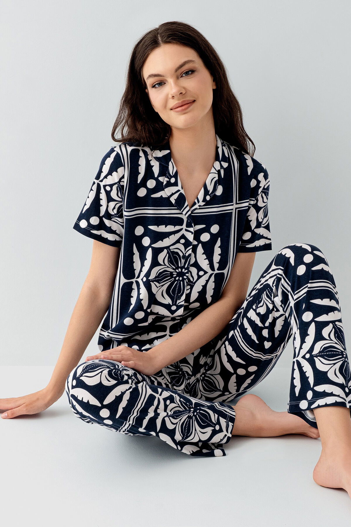 Arnetta - Arnetta Kadın Siyah Gömlek Pijama Takım