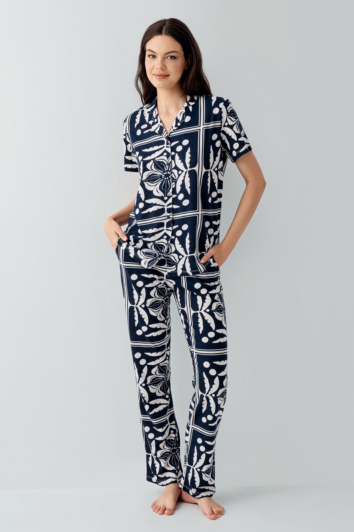 Arnetta - Arnetta Kadın Siyah Gömlek Pijama Takım (1)