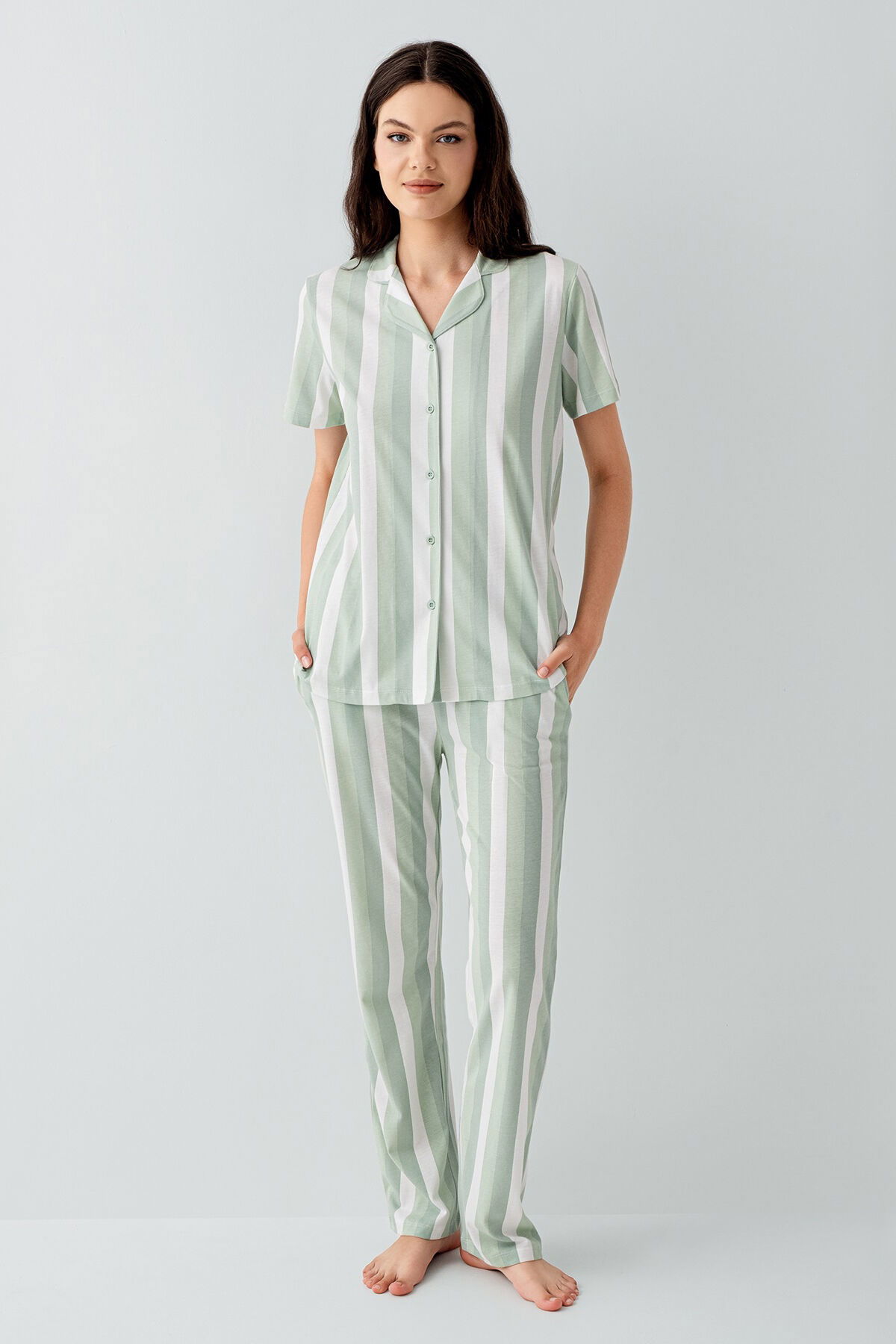 Arnetta - Arnetta Kadın Yeşil Gömlek Pijama Takım (1)