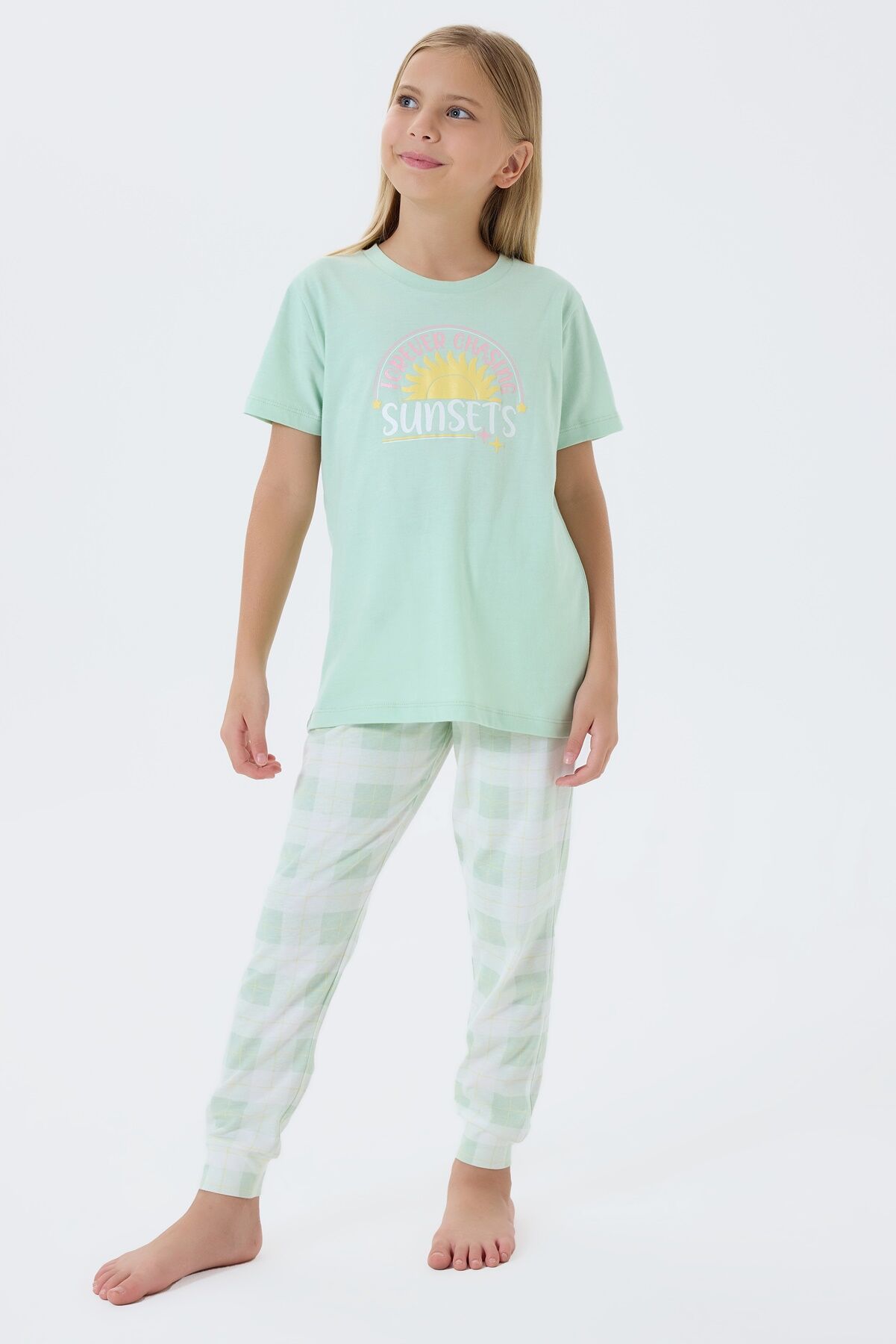 Arnetta - Arnetta Kız Çocuk Yeşil Pijama Takım