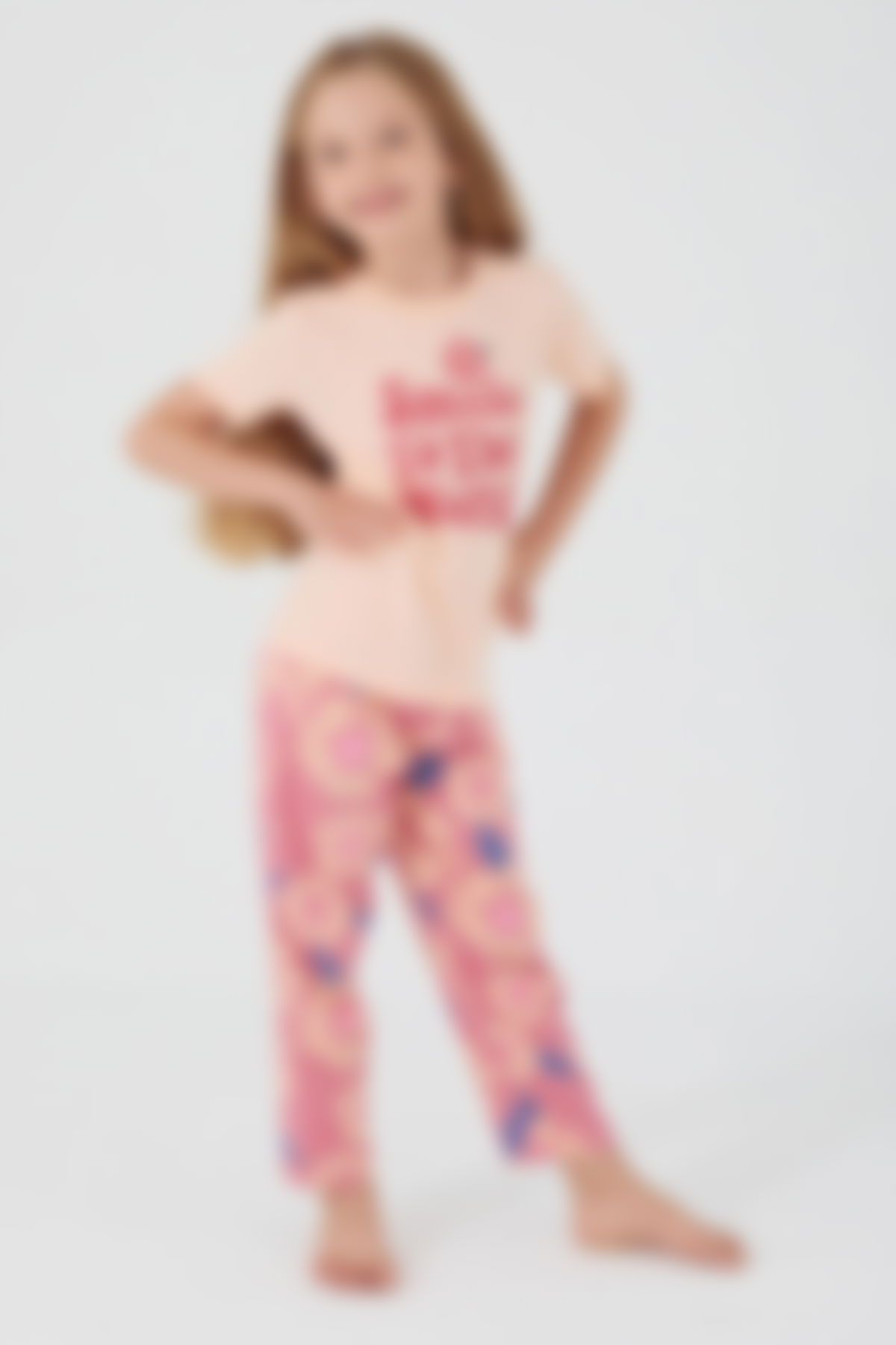 Arnetta - Arnetta Kız Çocuk Pembe Kısa Kol Pijama Takım