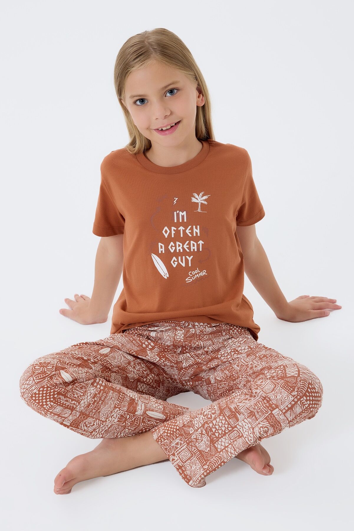 Arnetta - Arnetta Kız Çocuk Kahverengi Pijama Takım