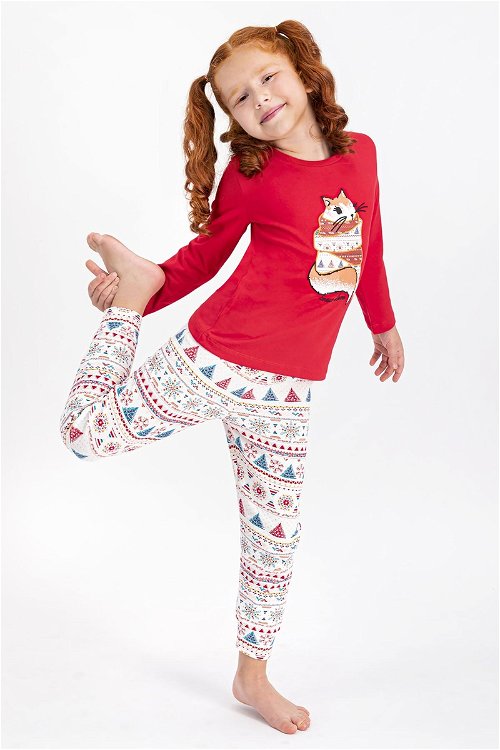 Arnetta Winter Squirrel Açık Kırmızı Kız Çocuk Pijama Takımı