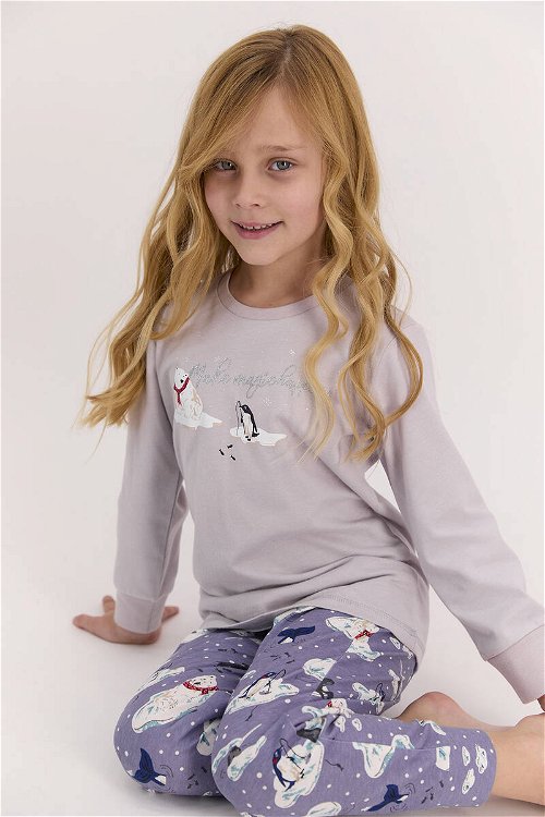 Arnetta Make Magic Happen Açık Gri Kız Çocuk Uzun Kol Pijama Takımı