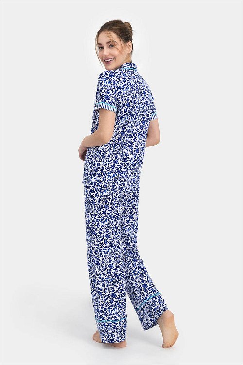 Arnetta Marine Floral Mavi Kadın Gömlek Pijama