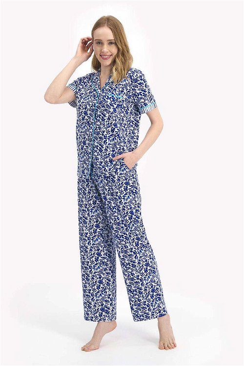 Arnetta Marine Floral Mavi Kadın Gömlek Pijama
