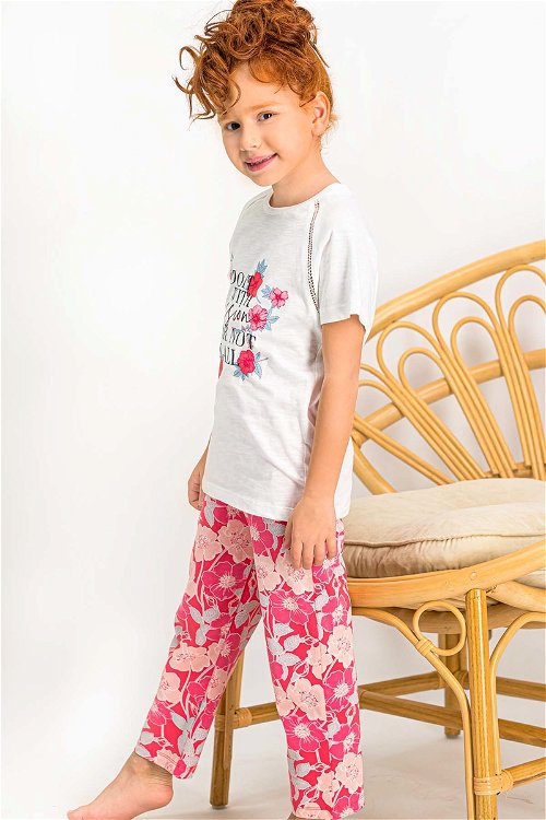 Arnetta Pink Violet Krem Nakış Detaylı Kısa Kollu Kız Çocuk Pijama Takımı