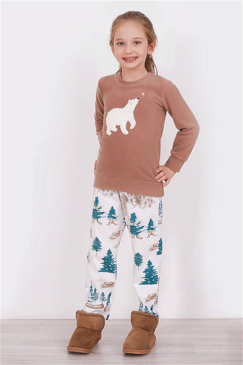 Arnetta Polar Bear Camel Kız Çocuk Uzun Kol Pijama Takım