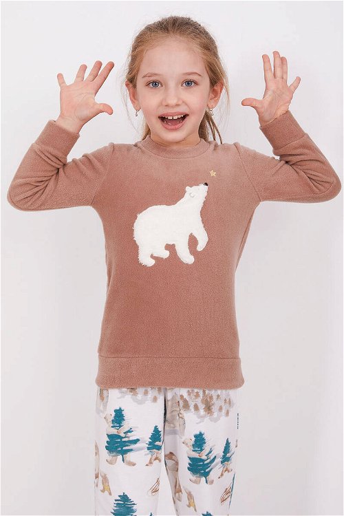 Arnetta Polar Bear Camel Kız Çocuk Uzun Kol Pijama Takım