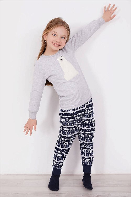 Arnetta Polar Bear GriMelanj Kız Çocuk Uzun Kol Pijama Takım