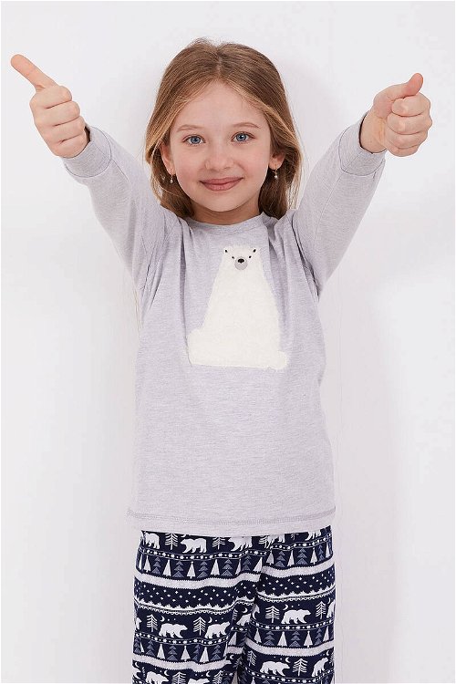 Arnetta Polar Bear GriMelanj Kız Çocuk Uzun Kol Pijama Takım