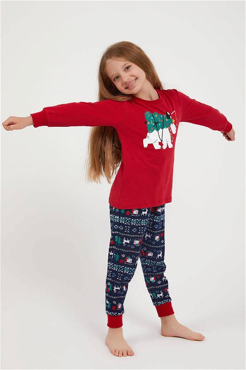 Arnetta Polar Bear Kırmızı Kız Çocuk Uzun Kol Pijama Takım
