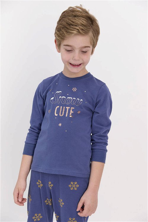 Arnetta Snow Funny İndigo Erkek Çocuk Uzun Kol Pijama Takımı