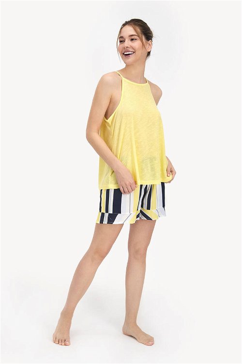 Arnetta Striped Limon Sarı Kadın Askılı Şort Takım