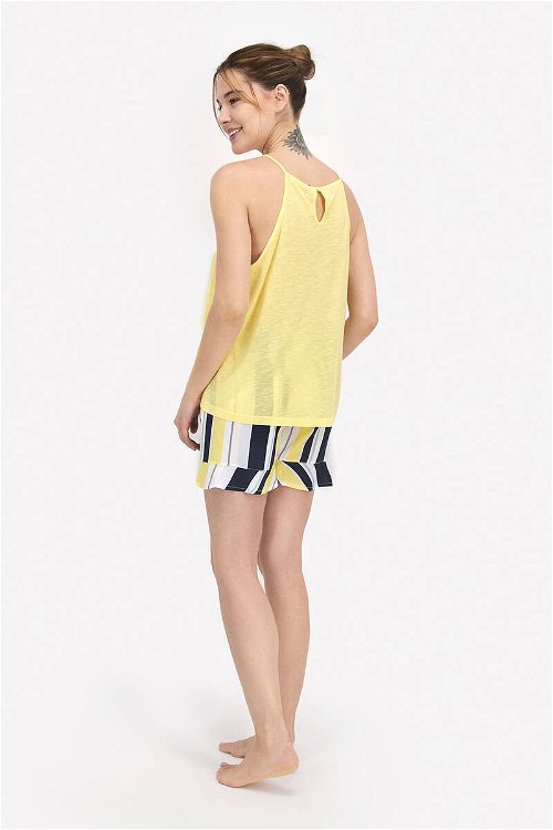 Arnetta Striped Limon Sarı Kadın Askılı Şort Takım