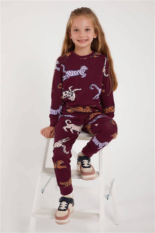 Arnetta Tiger Mor Kız Çocuk Uzun Kol Pijama Takım