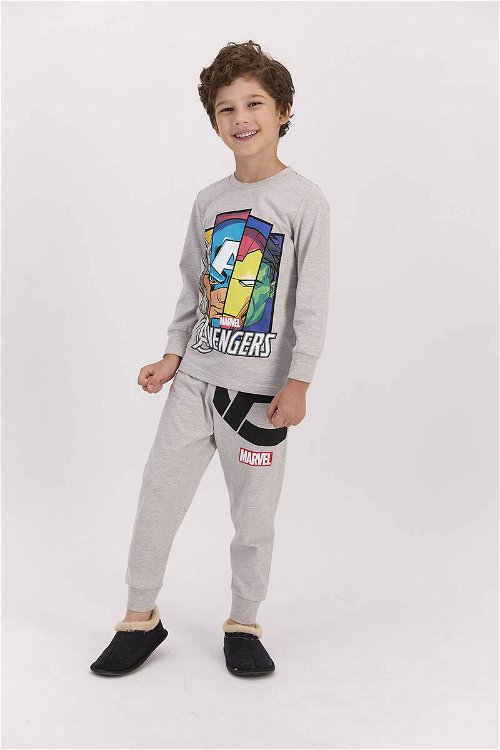 Averngers Lisanslı Koyu Bejmelanj Erkek Çocuk Pijama Takımı