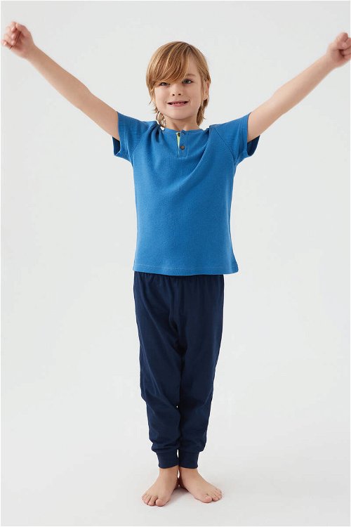 Rolypoly Dotted Mavi Erkek Çocuk Kısa Kol Pijama Takım