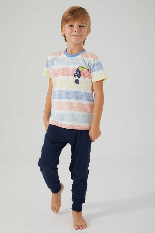 Rolypoly Bird Pattern Krem Erkek Çocuk Kısa Kol Pijama Takım
