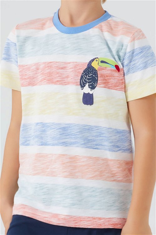 Rolypoly Bird Pattern Krem Erkek Çocuk Kısa Kol Pijama Takım