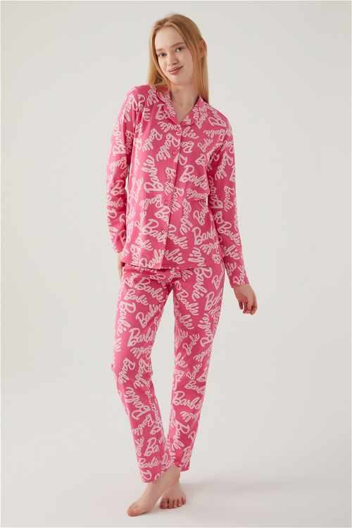Barbie Kadın Pembe Gömlek Pijama Takımı