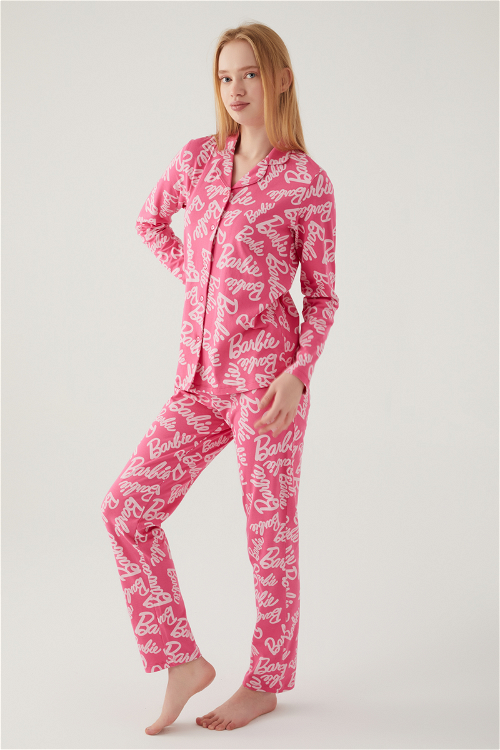 Barbie Kadın Pembe Gömlek Pijama Takımı