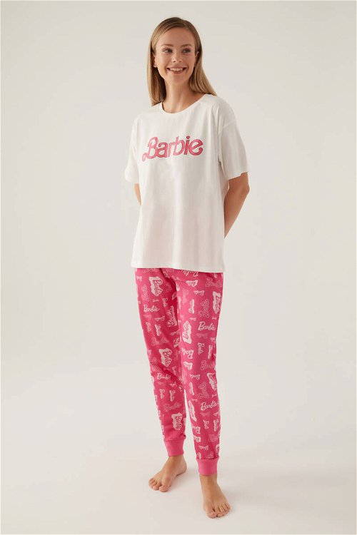 Barbie Cool Krem Kadın Kısa Kol Pijama Takımı