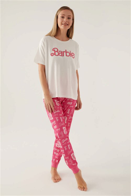 Barbie Cool Krem Kadın Kısa Kol Pijama Takımı
