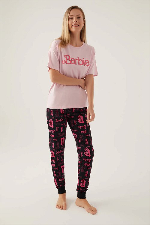 Barbie Cool Toz Pembe Kadın Kısa Kol Pijama Takımı