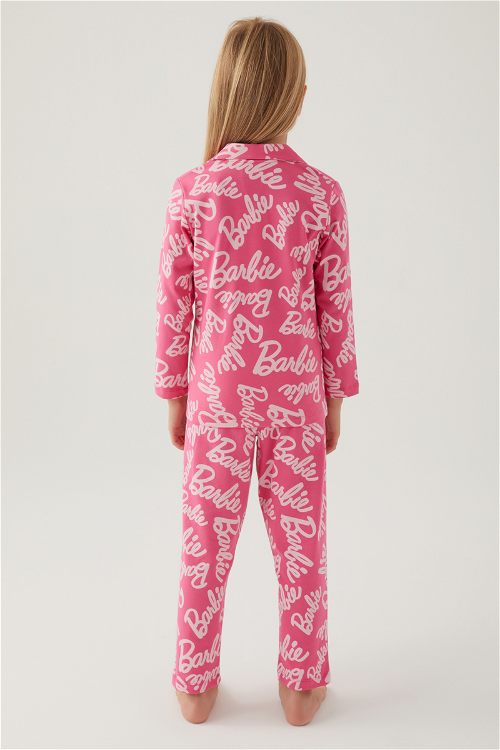 Barbie Kız Çocuk Pembe Gömlek Pijama Takımı