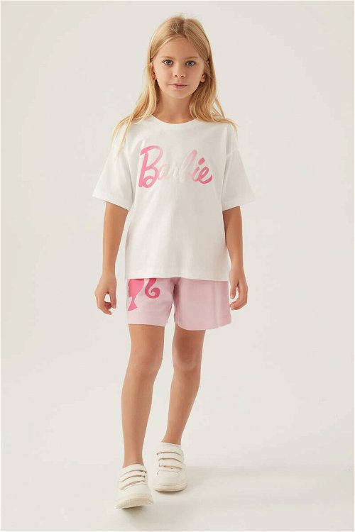 Barbie Patterned Krem Kız Çocuk Şort Takım