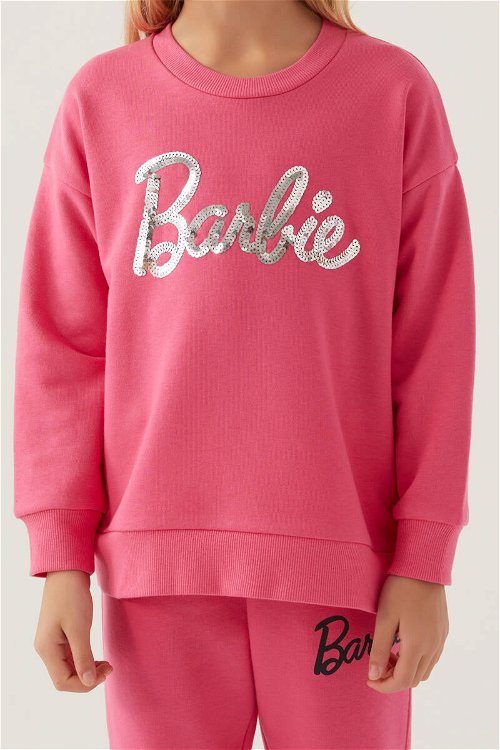 Barbie Stamp Açık Fuşya Kız Çocuk Sweatshirt