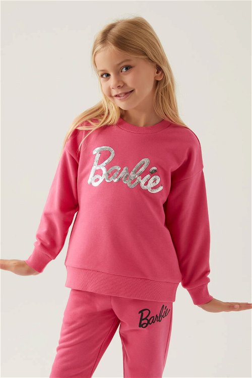 Barbie Stamp Açık Fuşya Kız Çocuk Sweatshirt