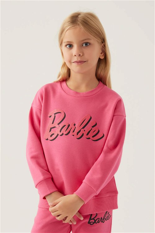 Barbie Graphic Açık Fuşya Kız Çocuk Sweatshirt