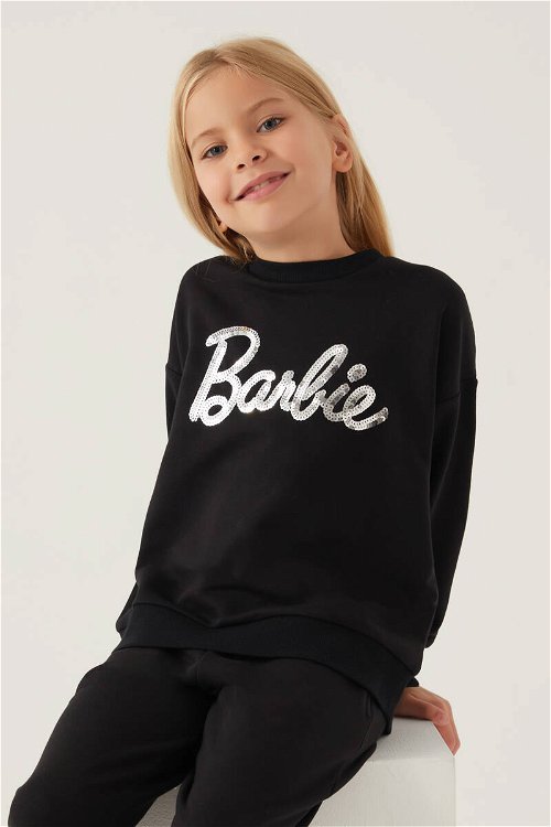 Barbie Stamp Siyah Kız Çocuk Sweatshirt