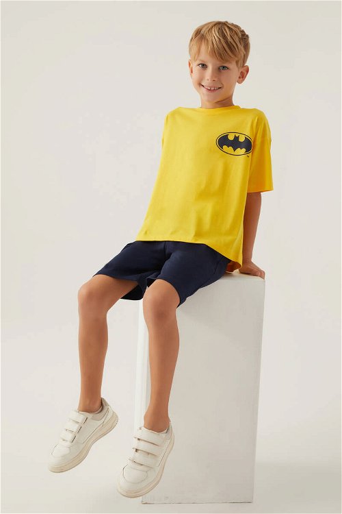 Batman With Emblem Sarı Erkek Çocuk Bermuda Takım