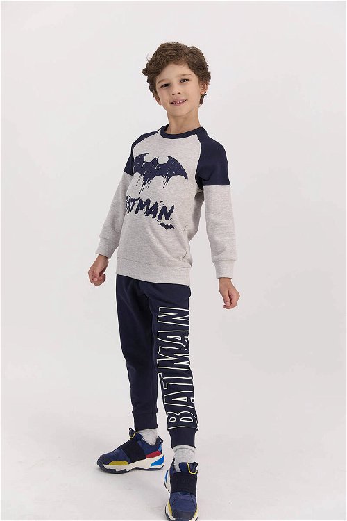 Batman Lisanslı Koyu Bejmelanj Erkek Çocuk Ribanalı Eşofman Takımı
