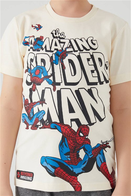 SpiderMan Beyond Amazing The Amazing Açık Krem Erkek Çocuk Kısa Kol Pijama Takım