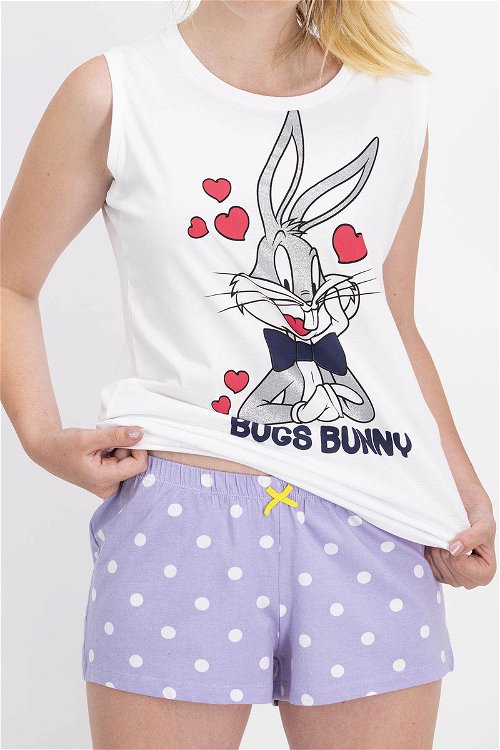 Bugs Bunny Bayan Şortlu Takım Beyaz