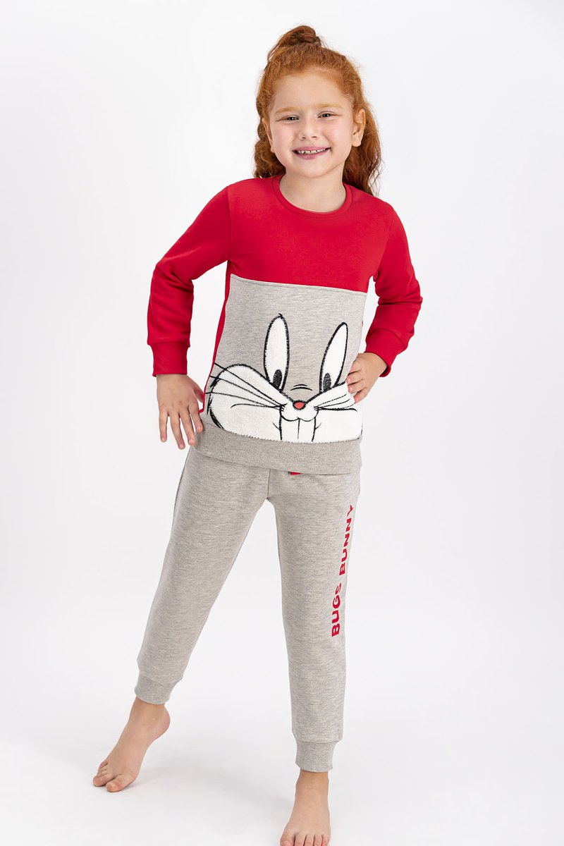 Bugs Bunny - Bugs Bunny Lisanslı Açık Kırmızı Kız Çocuk Eşofman Takımı (1)
